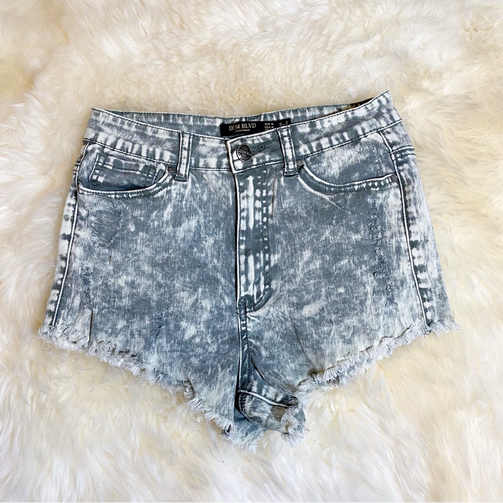 Denim Boulevard High-Waist Acid Wash Jean Shorts